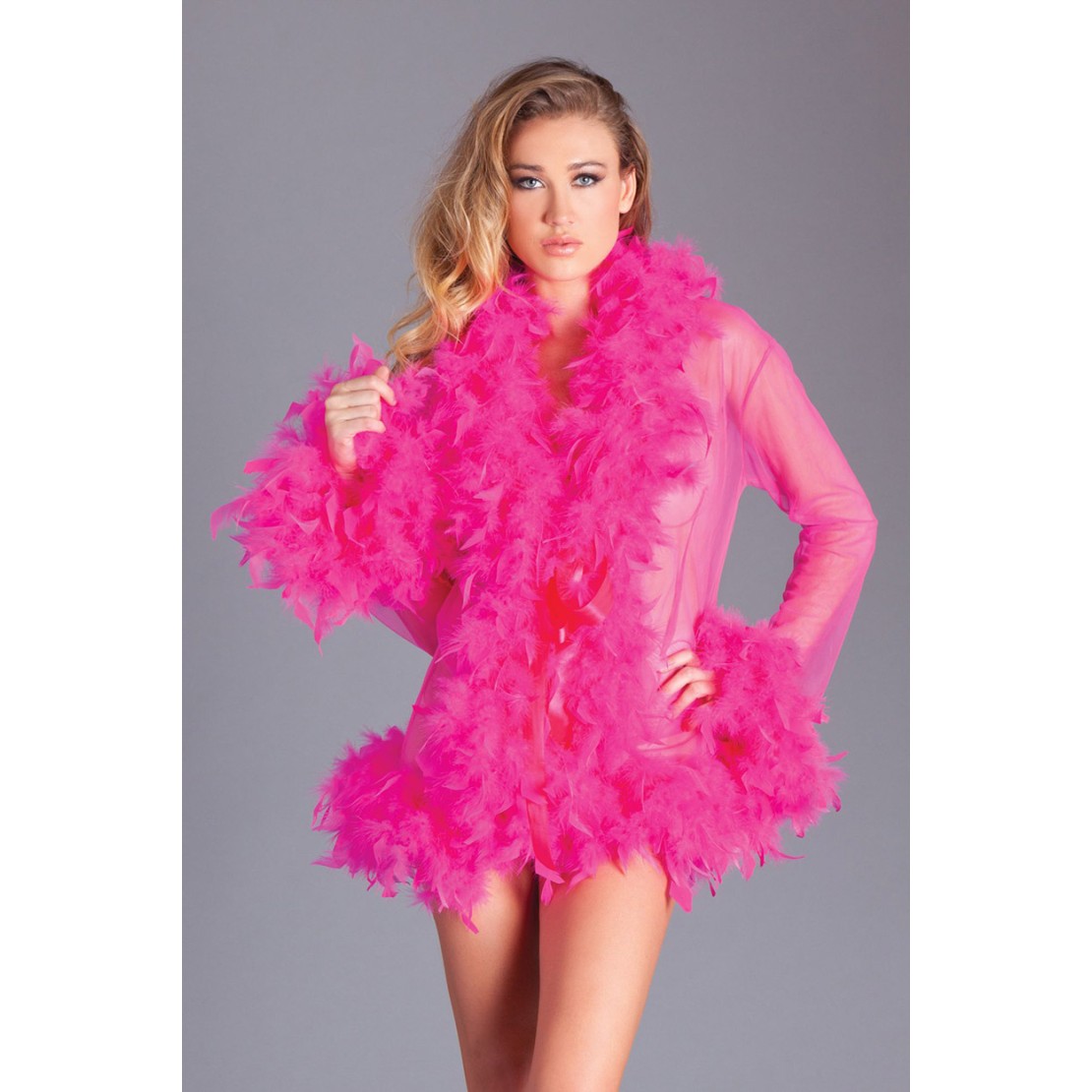 VESTAGLIA DI LUSSO IN CHIFFON CON BOA DI PIUME...