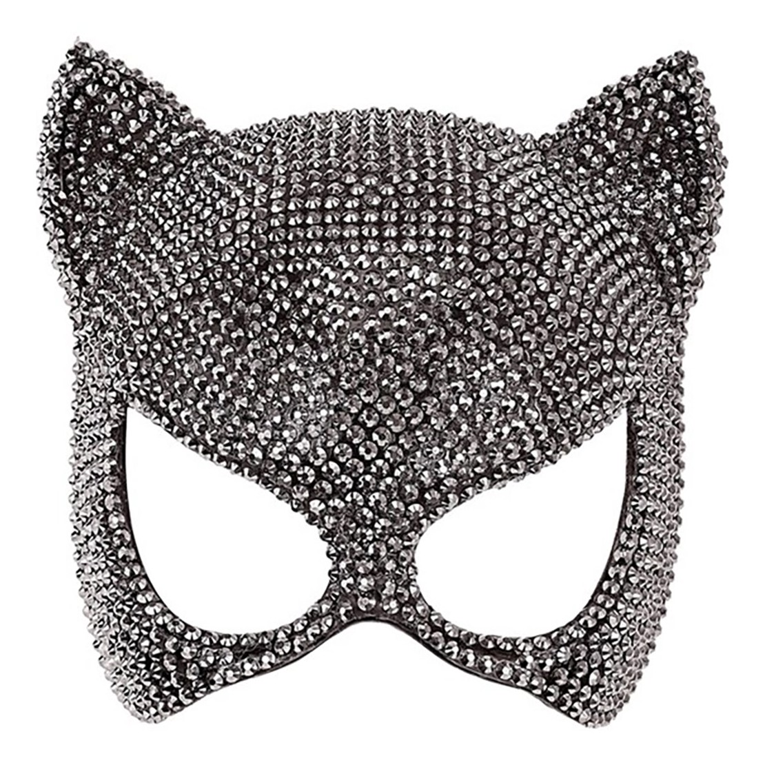 MASCHERA DA GATTO SEXY RIGIDA CON STRASS ARGENTATI