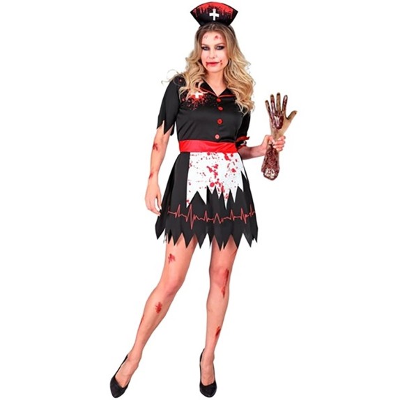 COSTUME TRAVESTIMENTO DA INFERMIERA ZOMBIE VESTITO CON CAPPELLINO