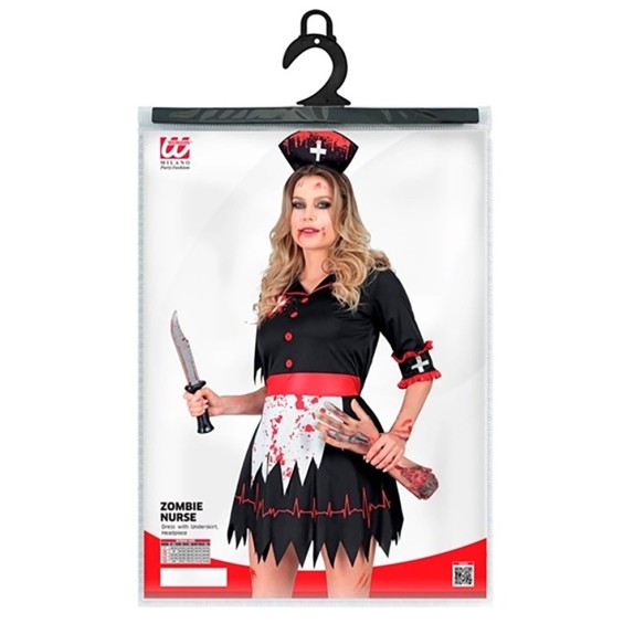 COSTUME TRAVESTIMENTO DA INFERMIERA ZOMBIE VESTITO CON CAPPELLINO
