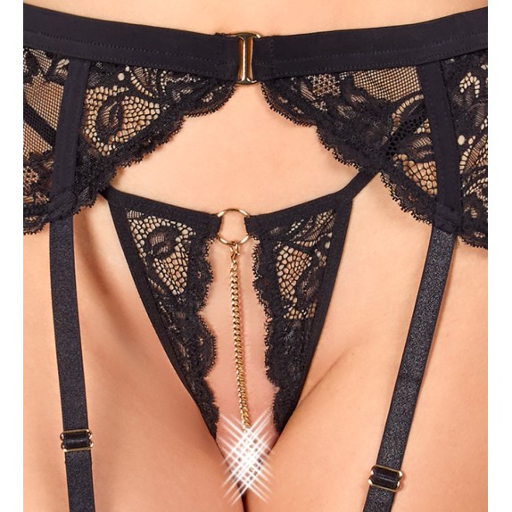 COMPLETO INTIMO SEXY PER DONNA IN PIZZO NERO FLOREALE SET 5 PEZZI