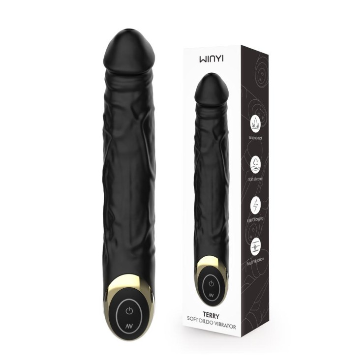 SEX TOY FALLO VIBRANTE IN SILICONE MORBIDO NERO TERRY USB