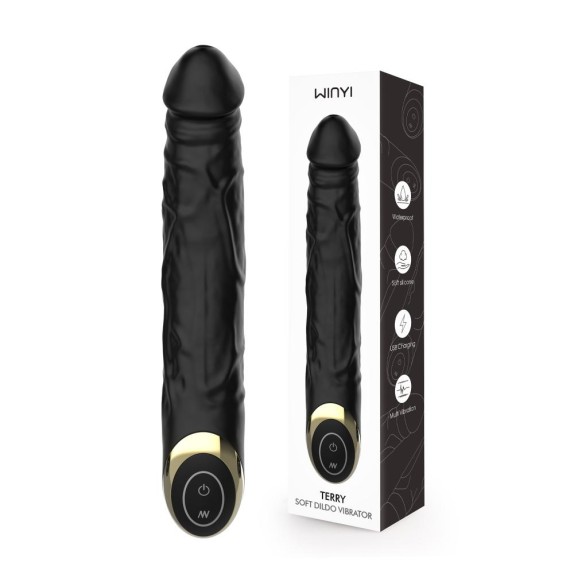 SEX TOY FALLO VIBRANTE IN SILICONE MORBIDO NERO TERRY USB