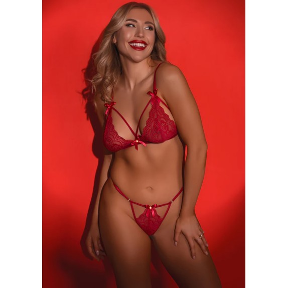 COMPLETO INTIMO SEXY PER DONNA IN PIZZO ROSSO DARING