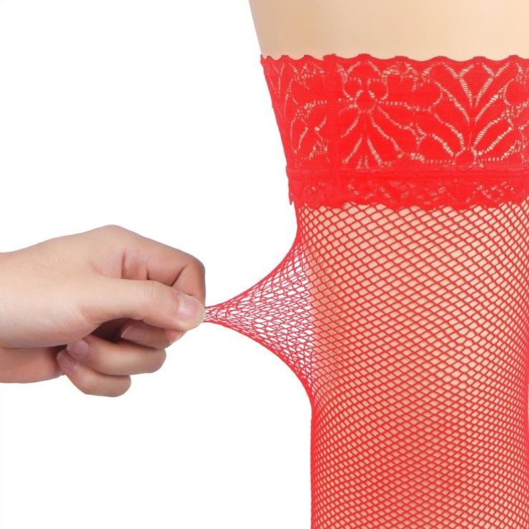 CALZE AUTOREGGENTI ROSSE SEXY PER DONNA A RETE CON BALZA... 2
