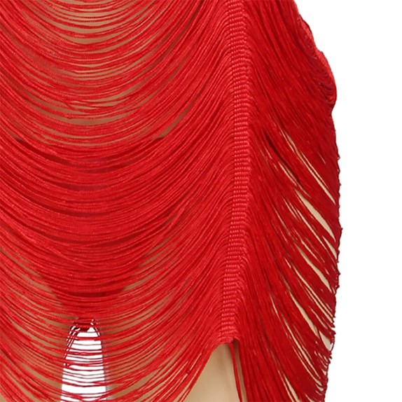 MINI ABITO ROSSO SEXY PER DONNA IN TESSUTO A FRANGE CON PERIZOMA