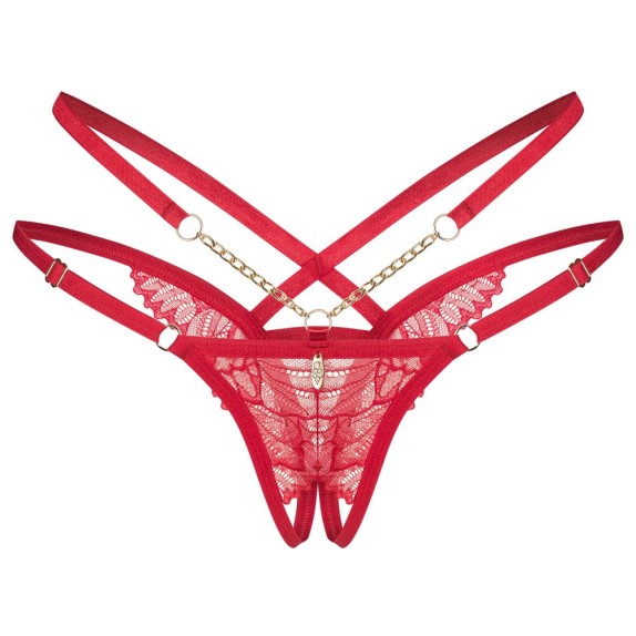 TANGA APERTO SEXY PER DONNA IN PIZZO ROSSO E CATENELLA