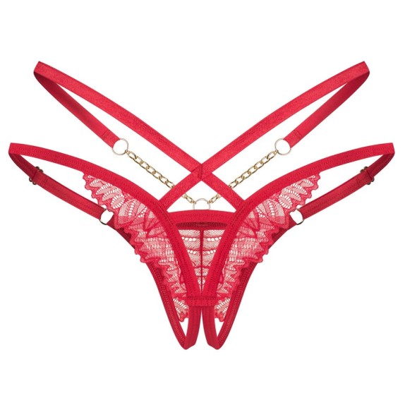 TANGA APERTO SEXY PER DONNA IN PIZZO ROSSO E CATENELLA MATILDEA