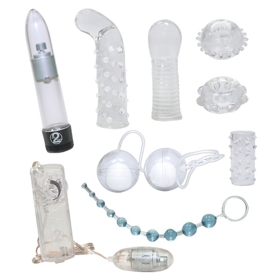 KIT DI VIBRATORI SEXY PER LA COPPIA SET 10 PEZZI CRYSTAL CLEAR