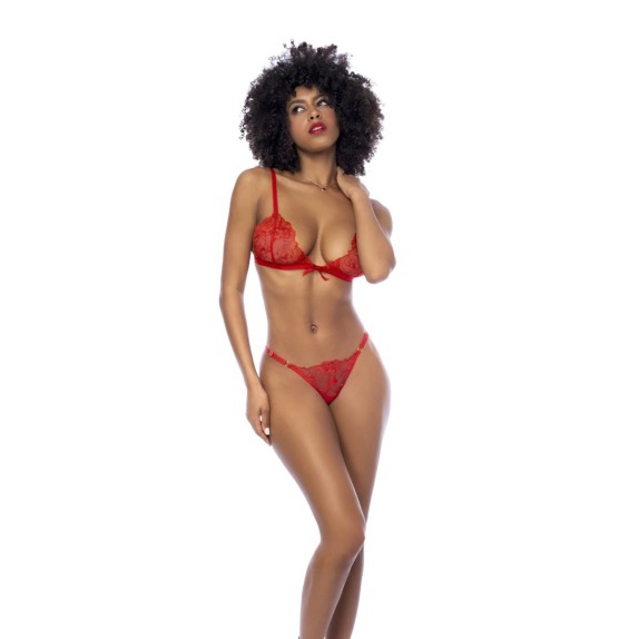 COMPLETO DUE PEZZI INTIMO SEXY PER DONNA IN PIZZO ROSSO MAPALE'