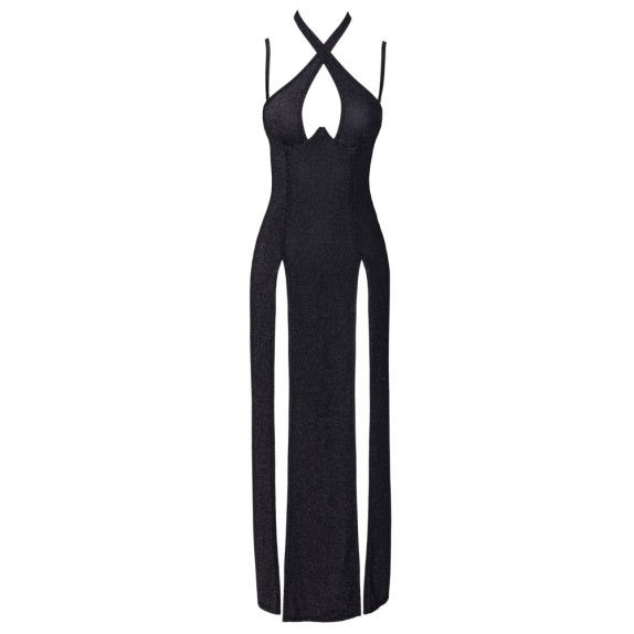 ABITO LUNGO IN LUREX SEXY PER DONNA CON SCOLLO E SPACCHI