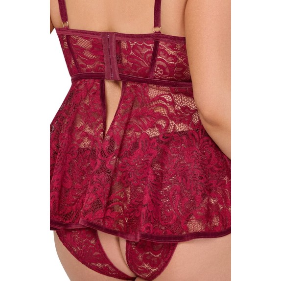 BABYDOLL SEXY DONNA CON SLIP APERTO BORDEAUX TAGLIE FORTI