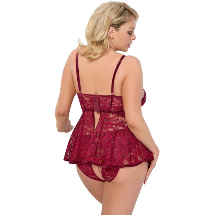 BABYDOLL SEXY DONNA CON SLIP APERTO BORDEAUX TAGLIE FORTI 2