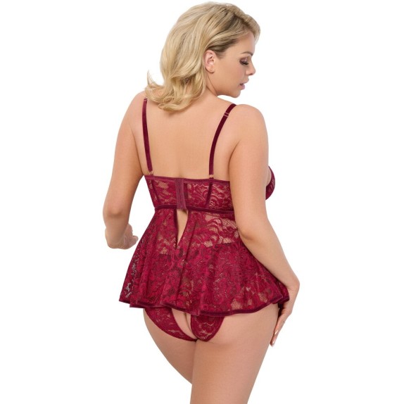 BABYDOLL SEXY DONNA CON SLIP APERTO BORDEAUX TAGLIE FORTI
